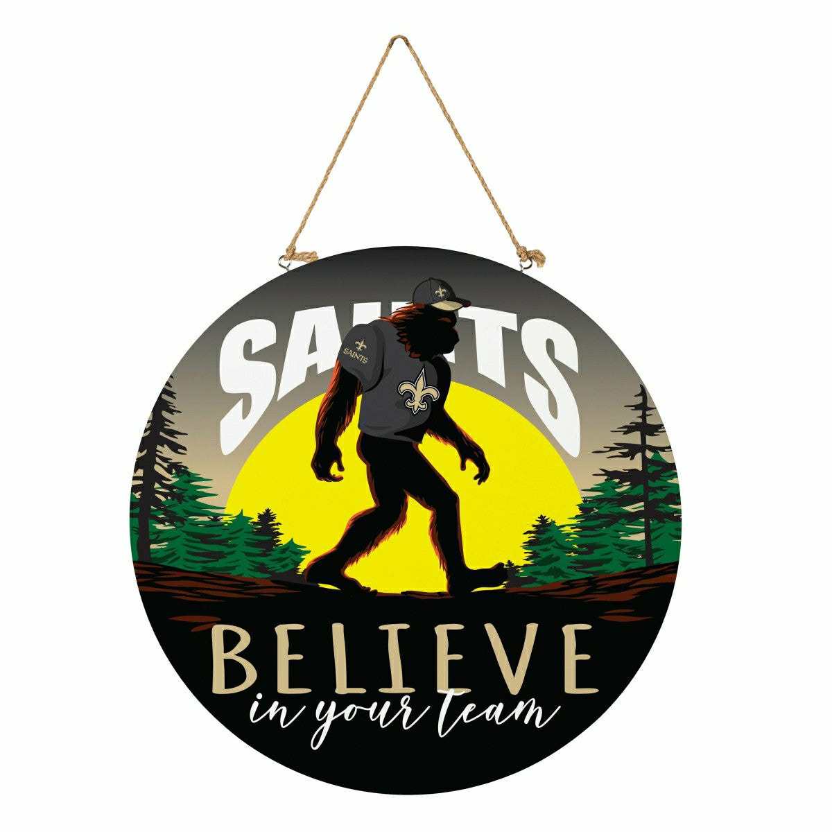 New Orleans Saints Bigfoot Round Door Décor with Hanging Rope, 18x18, NFL, Home