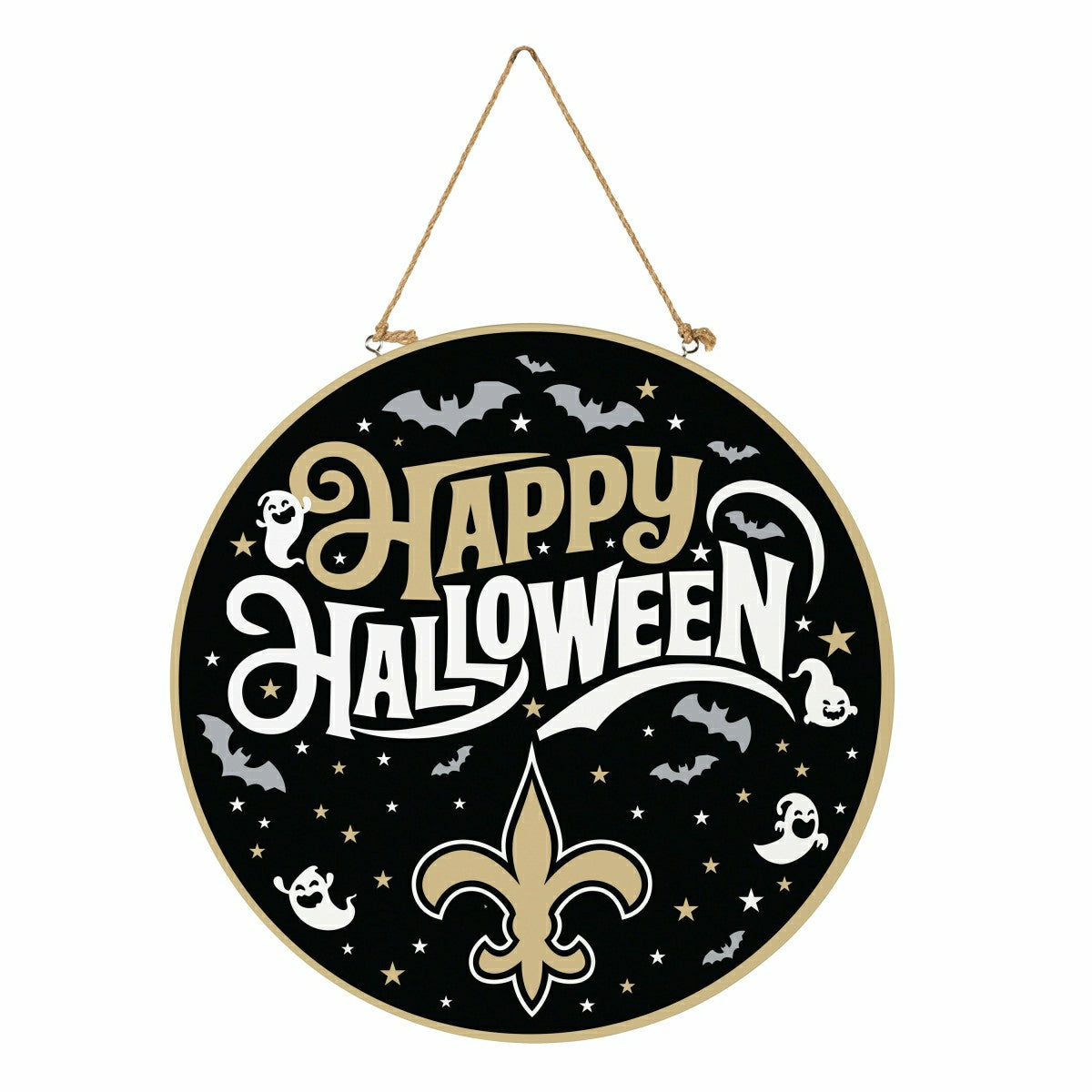 New Orleans Saints Halloween Round Door Décor with Hanging Rope, 18x18, NFL, Home