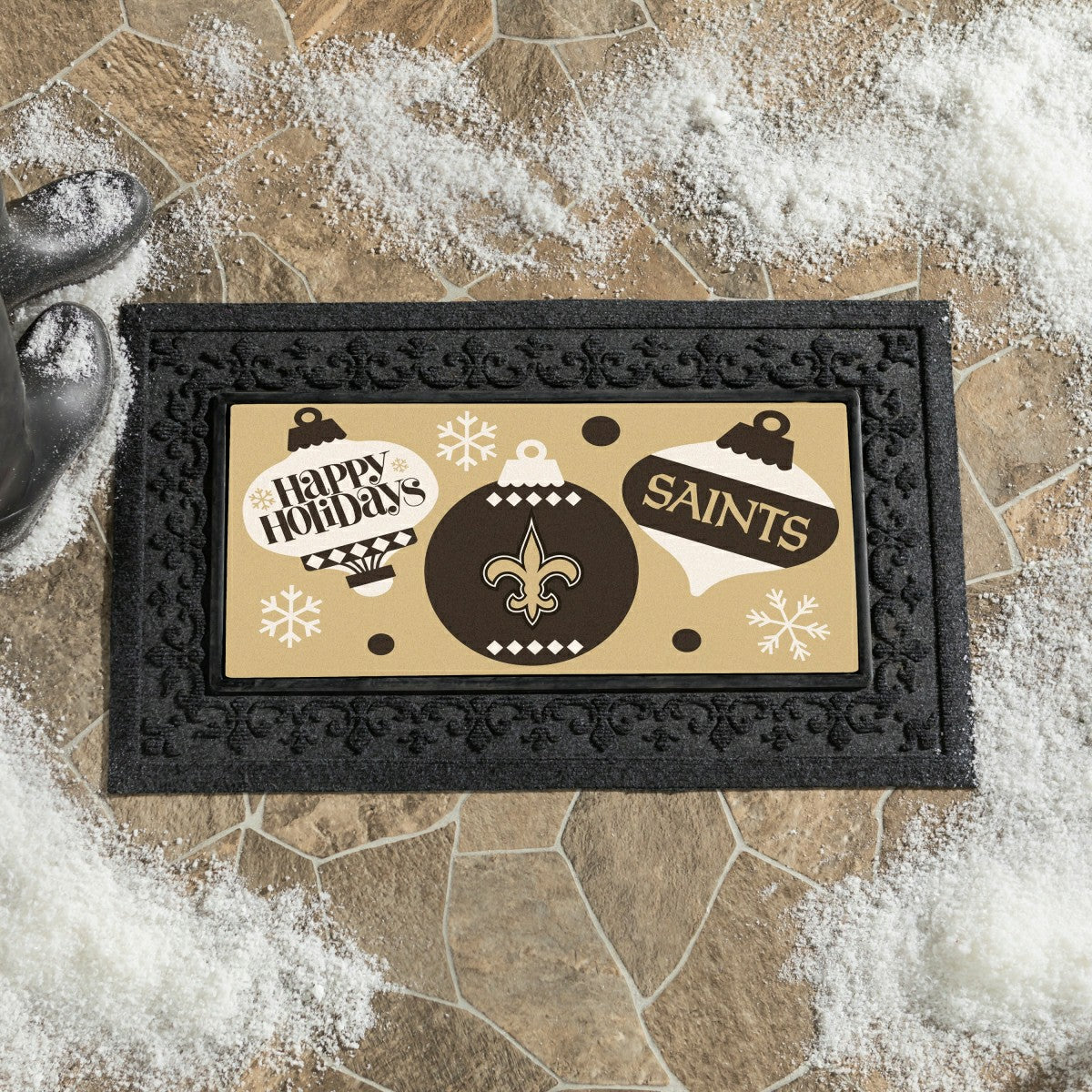 New Orleans Saints Holiday Flocked Coir Sassafras Switch Mat, 22"x10", NFL