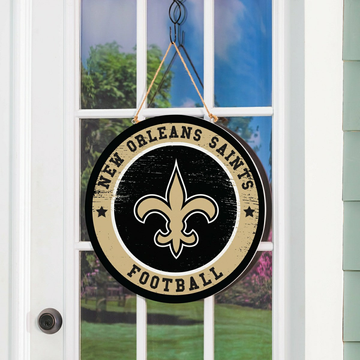 New Orleans Saints Round Door Décor with Hanging Rope, 18x18, NFL, Home