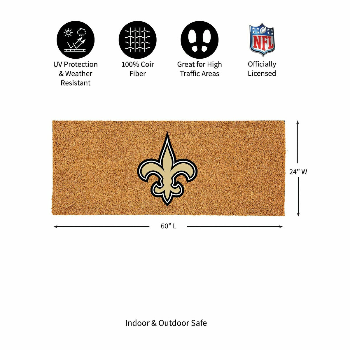 New Orleans Saints Extra Large Full Color Coir Mat, 60"x24", NFL