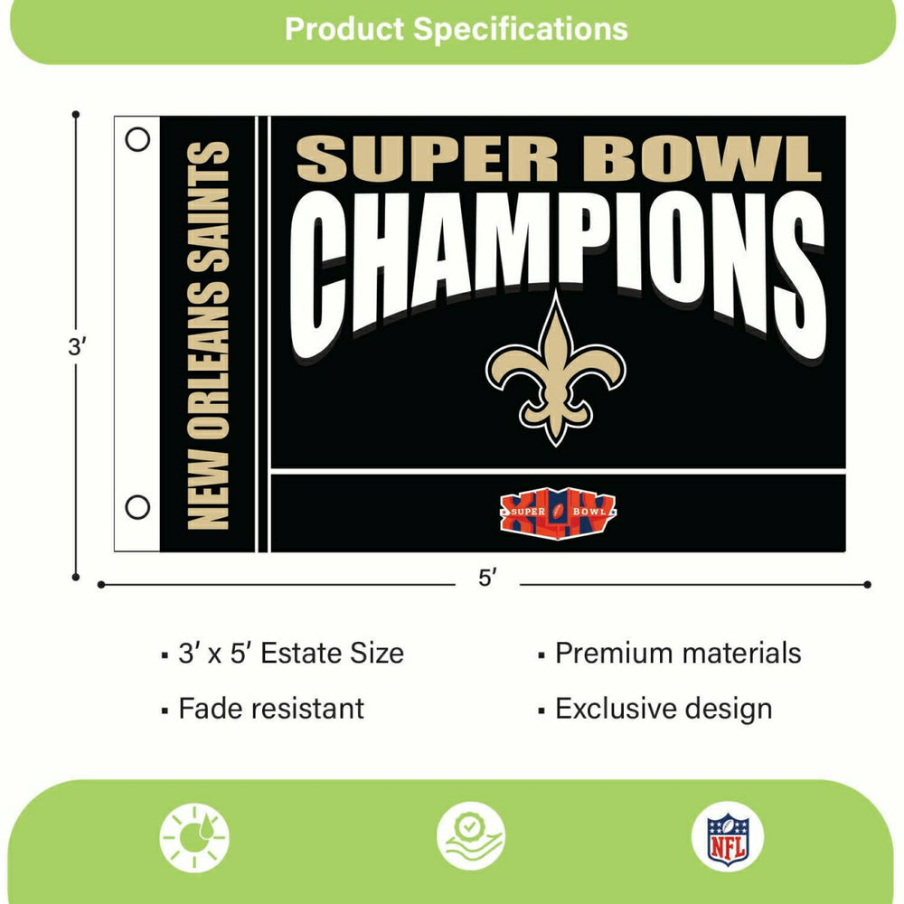 New Orleans Saints Superbowl XLIV Champions Football 3x5 Flag, NFL, Home