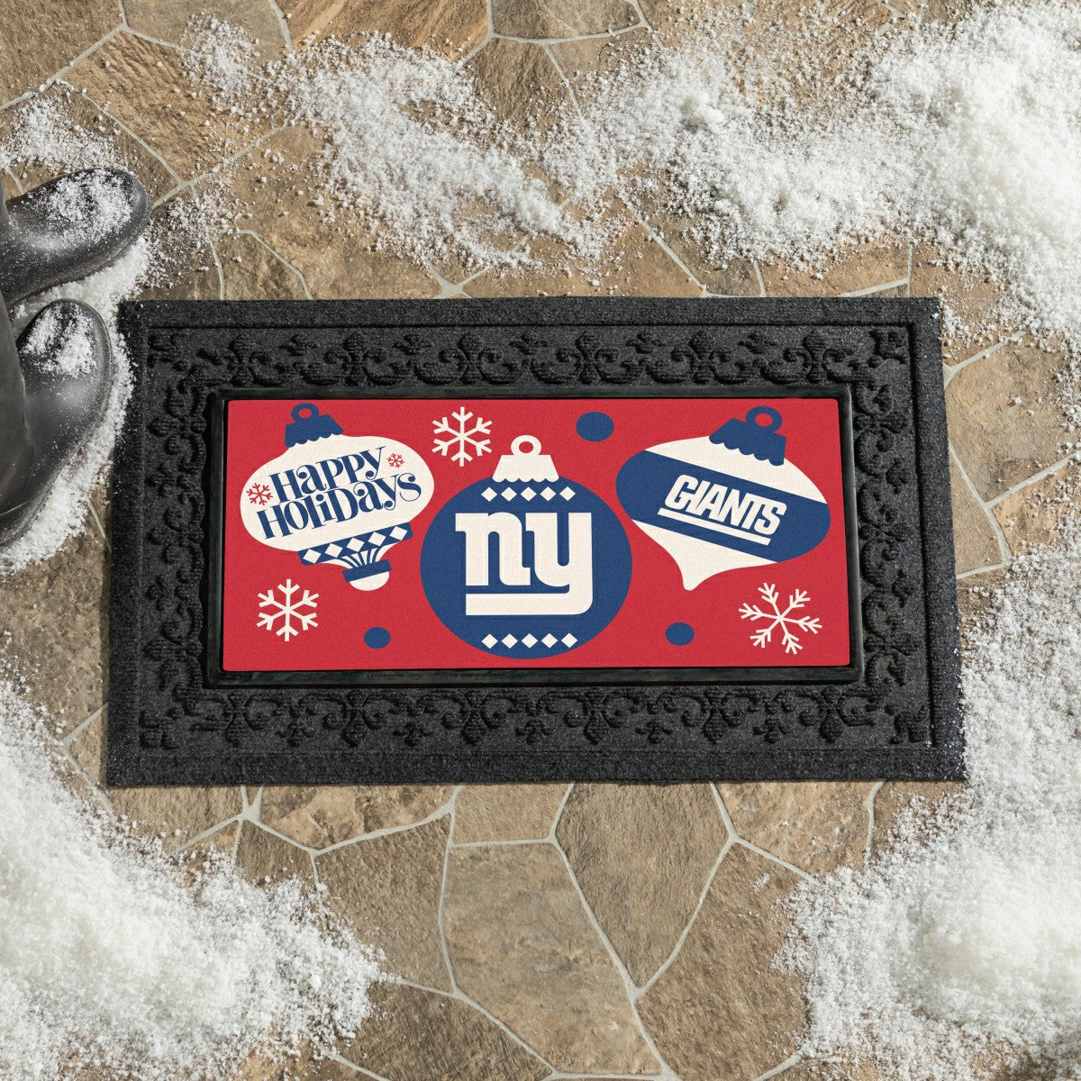 New York Giants Holiday Flocked Coir Sassafras Switch Mat, 22"x10", NFL