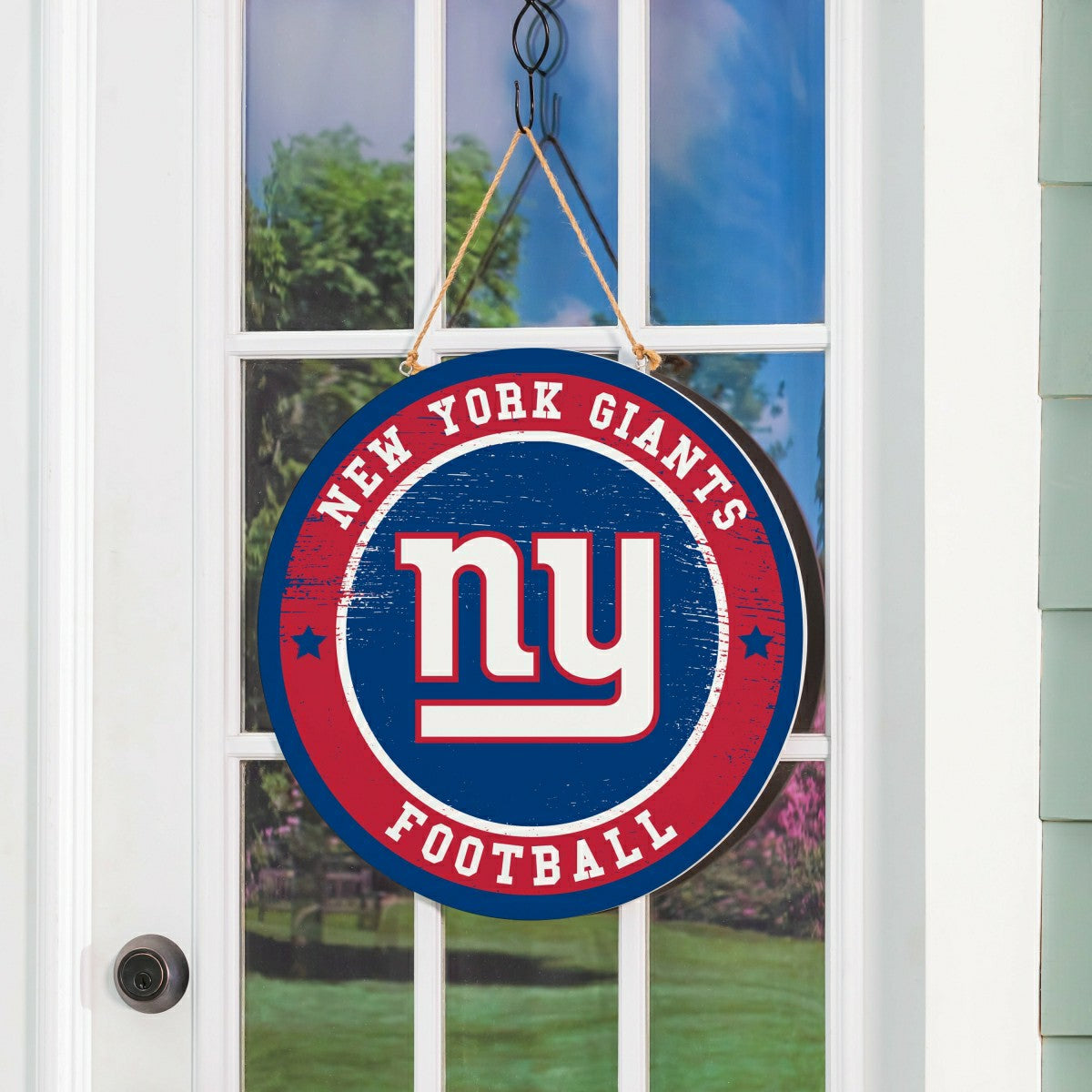 New York Giants Round Door Décor with Hanging Rope, 18x18, NFL, Home