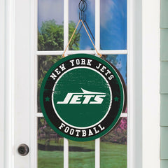 New York Jets Round Door Décor with Hanging Rope, 18x18, NFL, Home