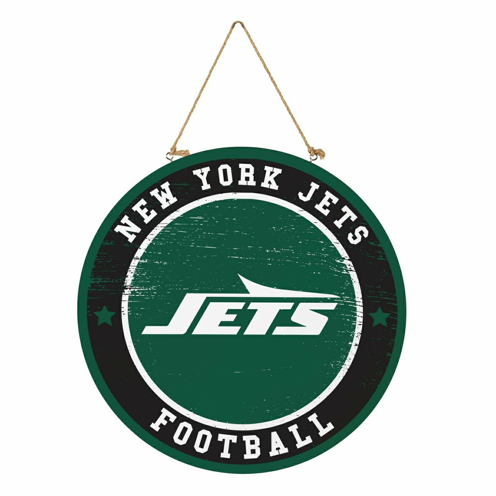 New York Jets Round Door Décor with Hanging Rope, 18x18, NFL, Home