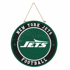 New York Jets Round Door Décor with Hanging Rope, 18x18, NFL, Home
