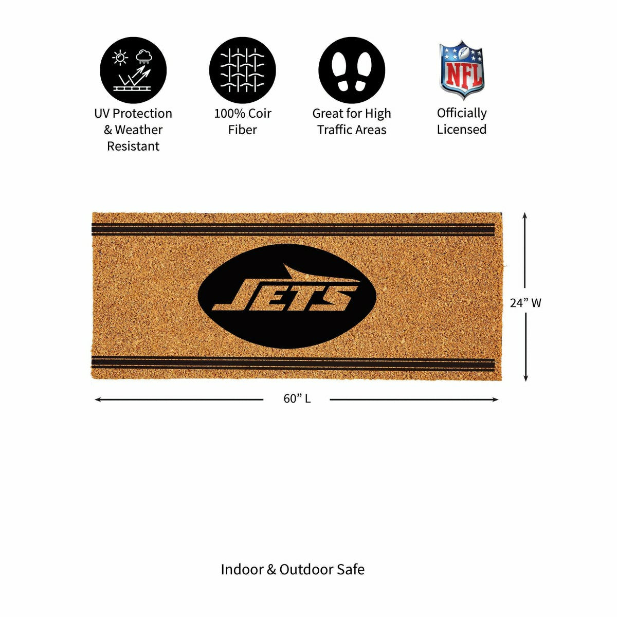 New York Jets Extra Large One Color Coir Mat, 60"x24", NFL