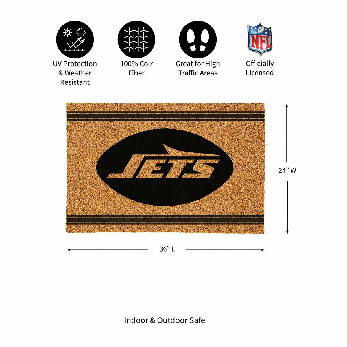 New York Jets Large One Color Coir Mat, 36"x24", NFL