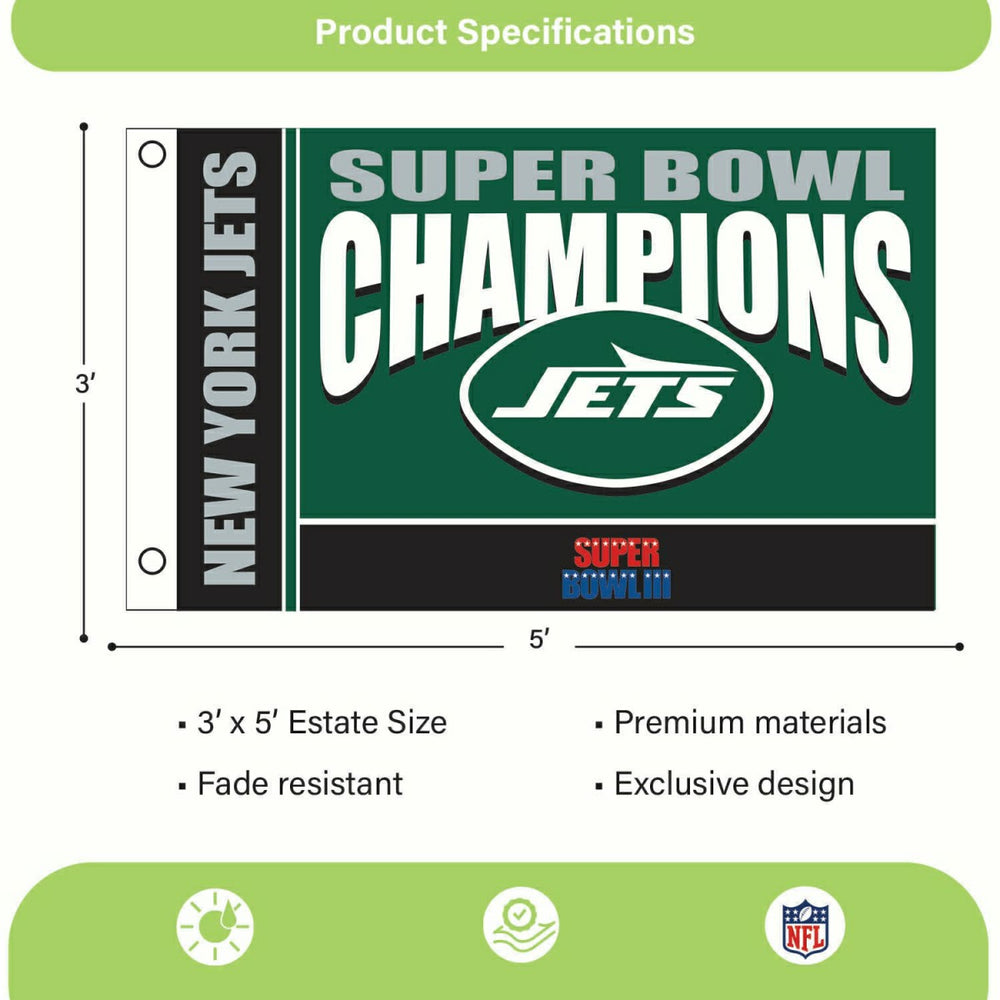 New York Jets Superbowl III Champions Football 3x5 Flag, NFL, Home