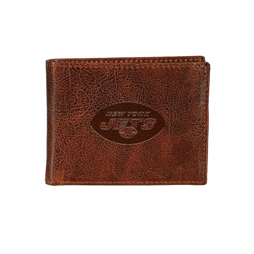 New York Jets, Embossed 100% Genuine Tumbled Leather Passcase Bi-Fold , NFL, Home