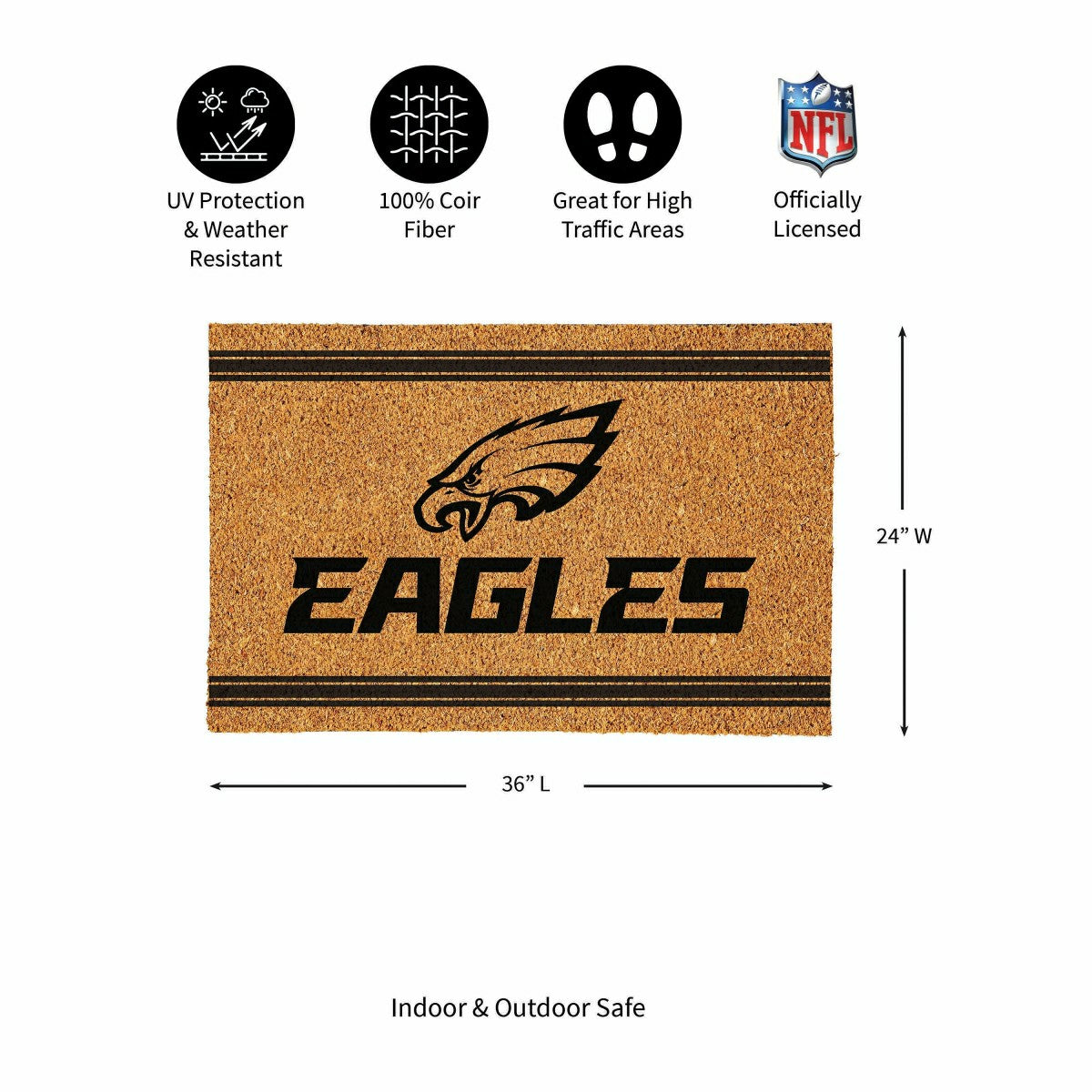 Philadelphia Eagles Large One Color Coir Mat, 36"x24", NFL