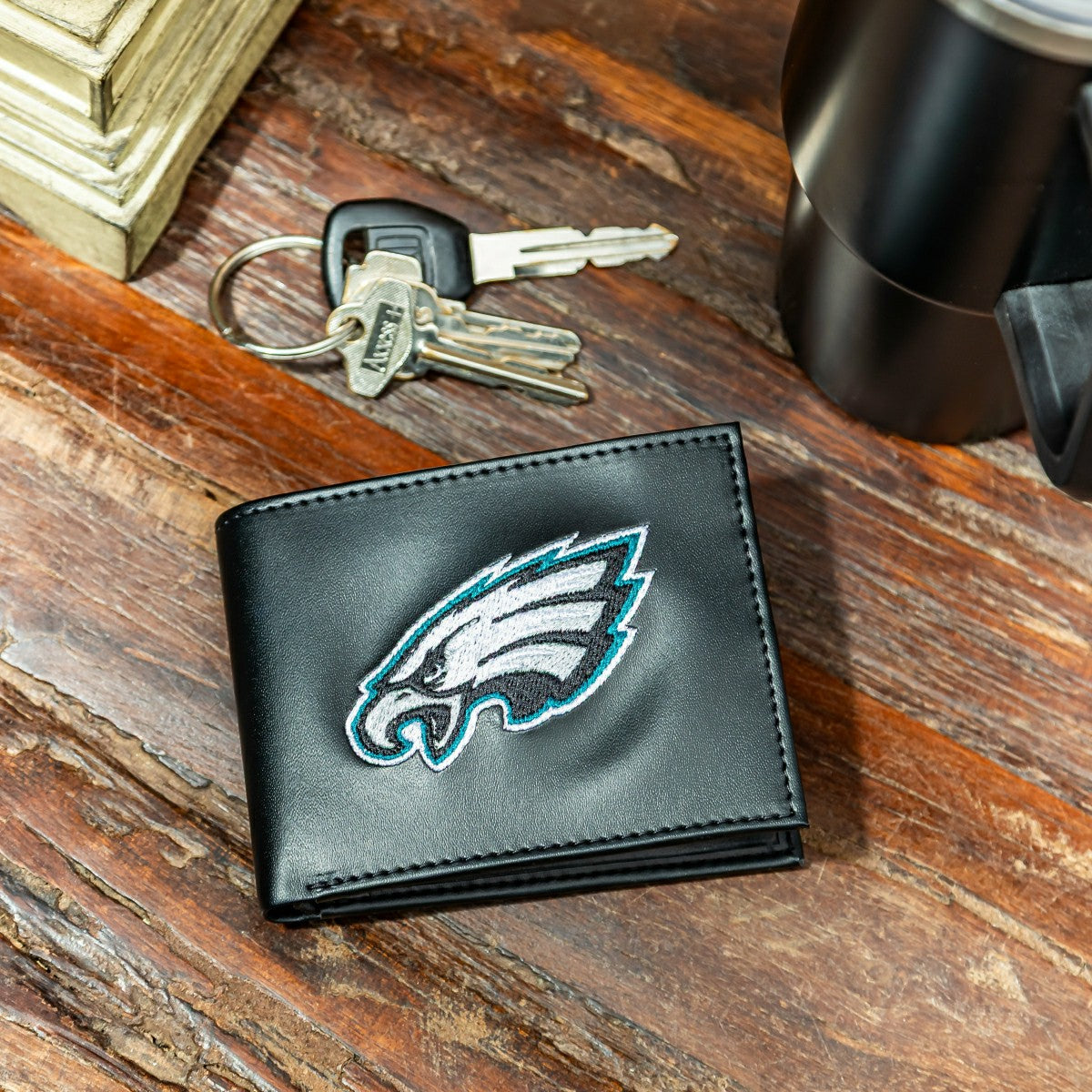 Philadelphia Eagles Black Bi-Fold Embroidered Wallet w/ RFID Blocking, NFL, Home