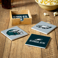 Philadelphia Eagles Ceramic Coasters Set, 4pcs with Wood Caddy, NFL