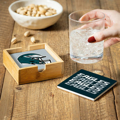 Philadelphia Eagles Ceramic Coasters Set, 4pcs with Wood Caddy, NFL