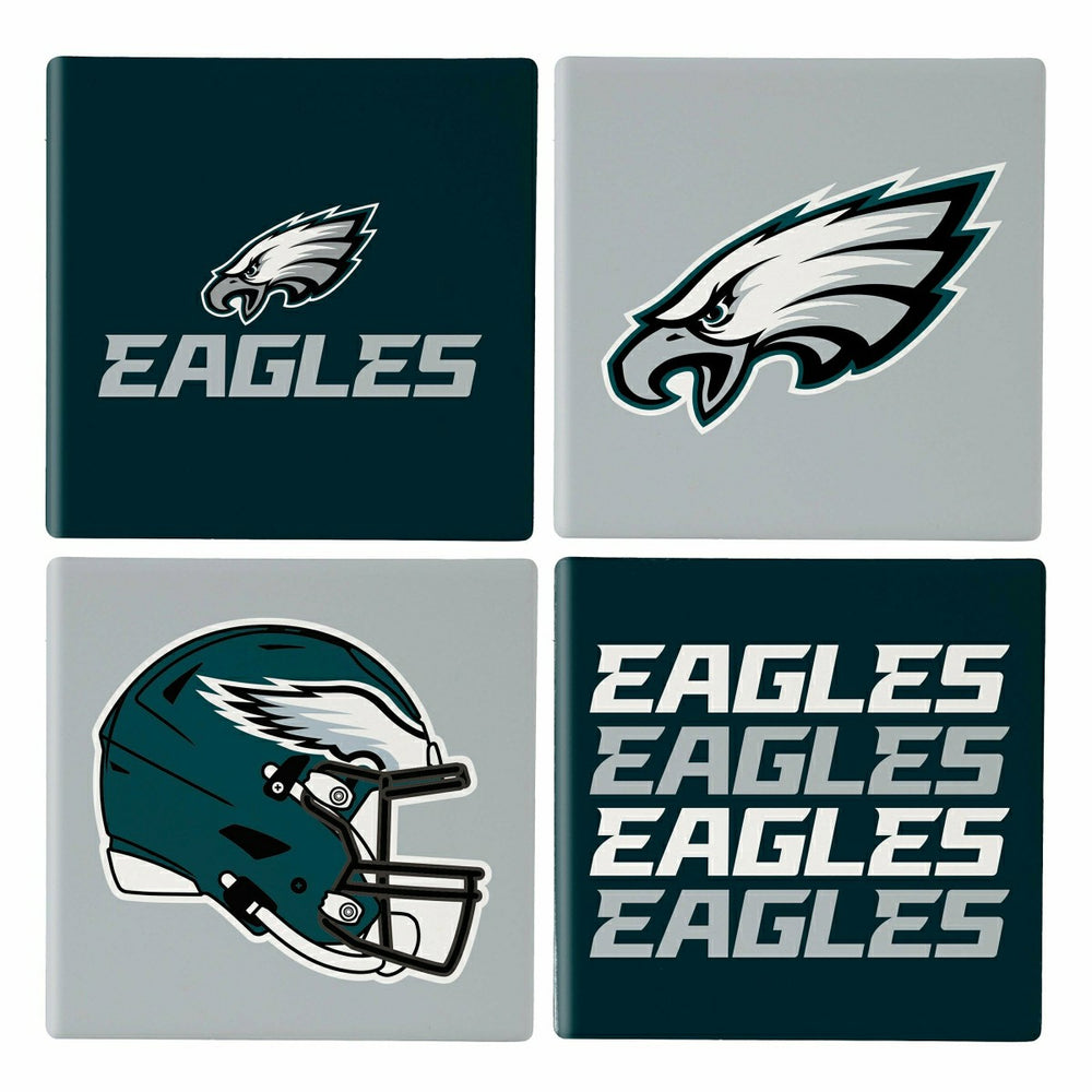 Philadelphia Eagles Ceramic Coasters Set, 4pcs with Wood Caddy, NFL