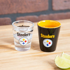 Pittsburgh Steelers 4-Piece Ceramic and Glass 2oz. Shot Glass Set, NFL, Home