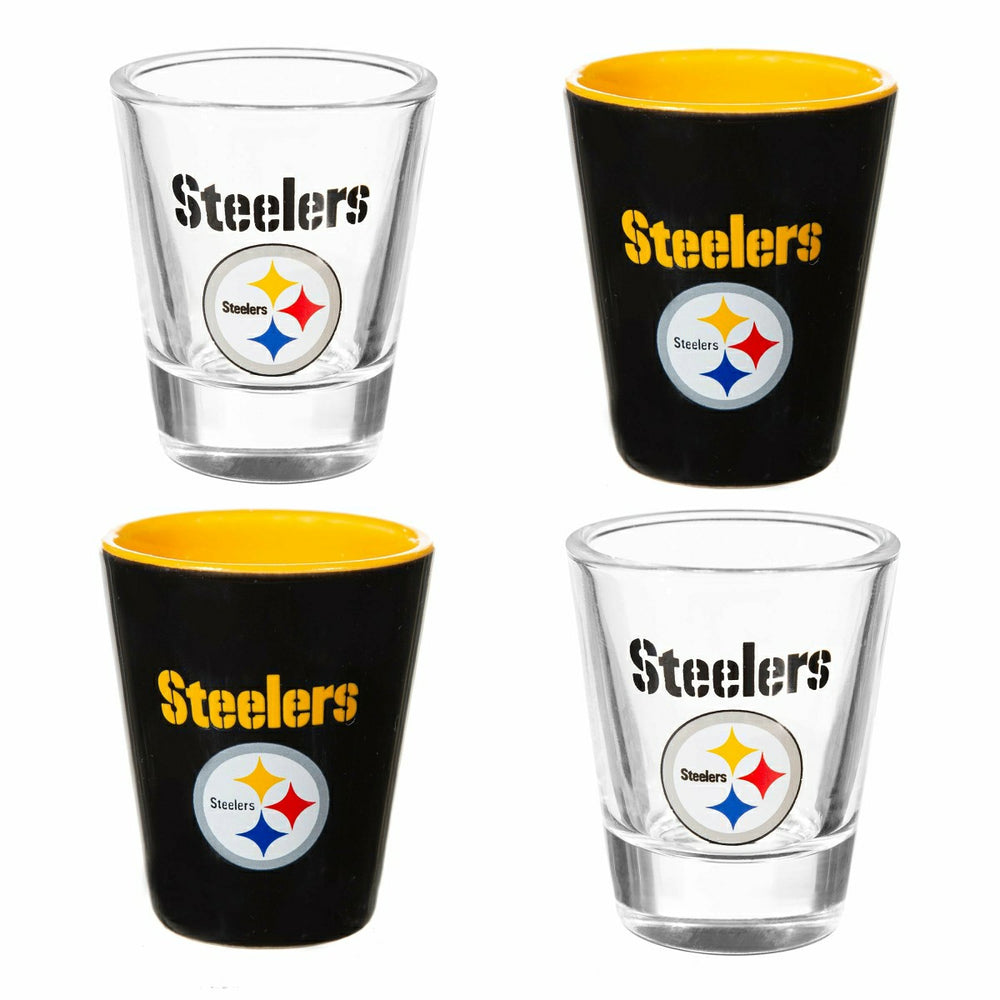Pittsburgh Steelers 4-Piece Ceramic and Glass 2oz. Shot Glass Set, NFL, Home