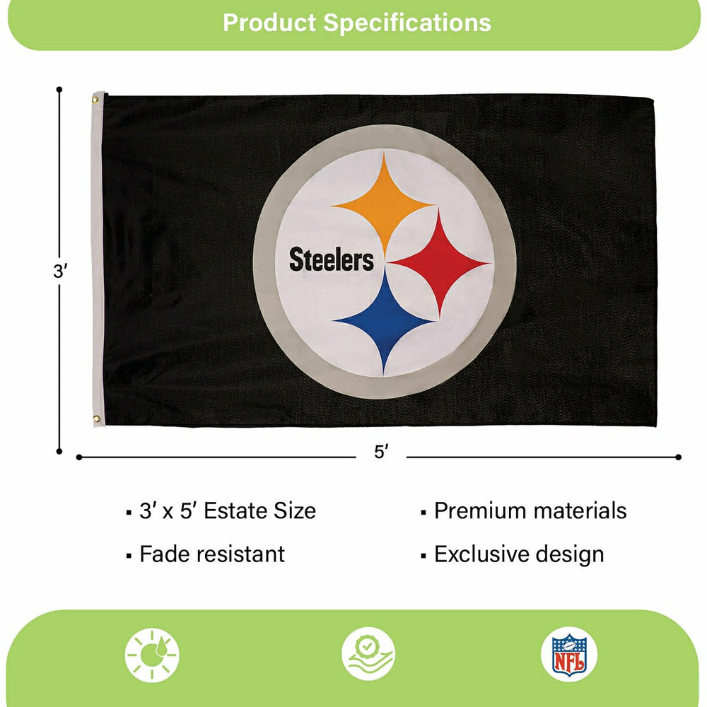 Pittsburgh Steelers Single Sided Estate Flag with 2 Grommets, 3'x5', NFL, Home