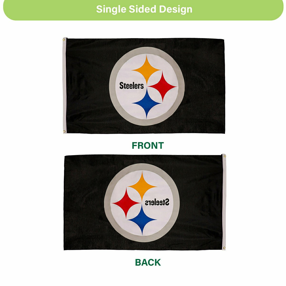 Pittsburgh Steelers Single Sided Estate Flag with 2 Grommets, 3'x5', NFL, Home