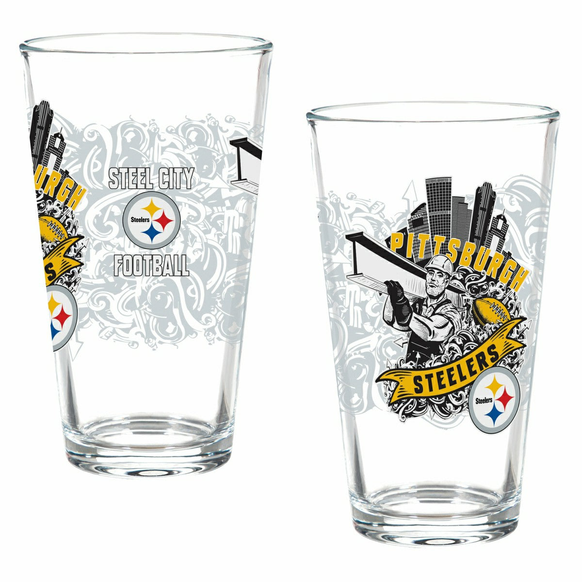 Pittsburgh Steelers 16oz Glass pint, Set of 2, NFL, Home