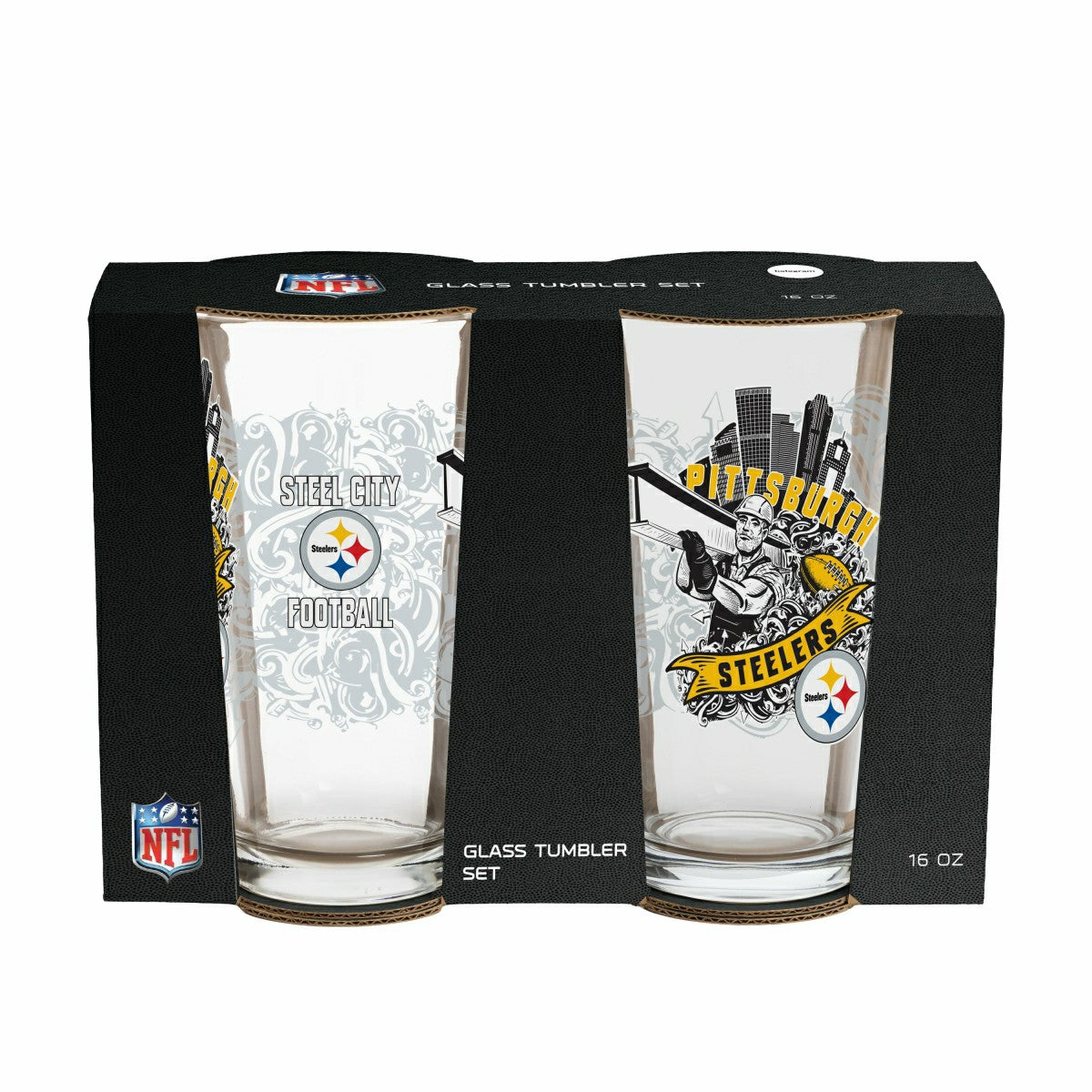 Pittsburgh Steelers 16oz Glass pint, Set of 2, NFL, Home