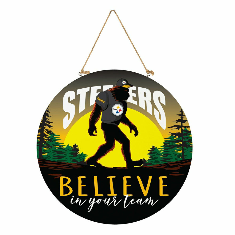 Pittsburgh Steelers Bigfoot Round Door Décor with Hanging Rope, 18x18, NFL, Home