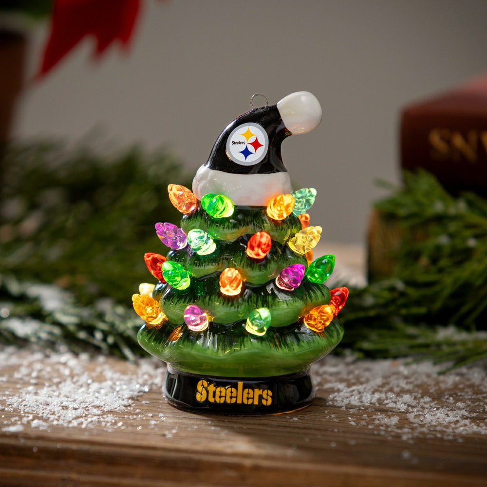 4" Mini LED Tabletop Christmas Tree, Set of 2, Pittsburgh Steelers, NFL, Home
