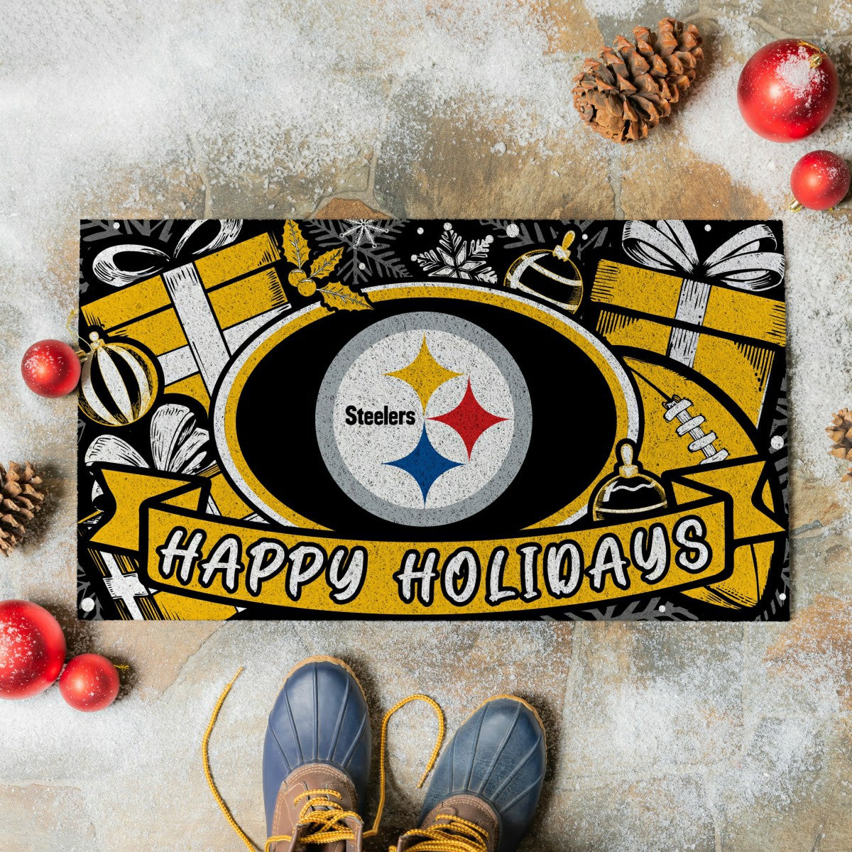 Pittsburgh Steelers Holiday PVC Mat, 28"x16", NFL