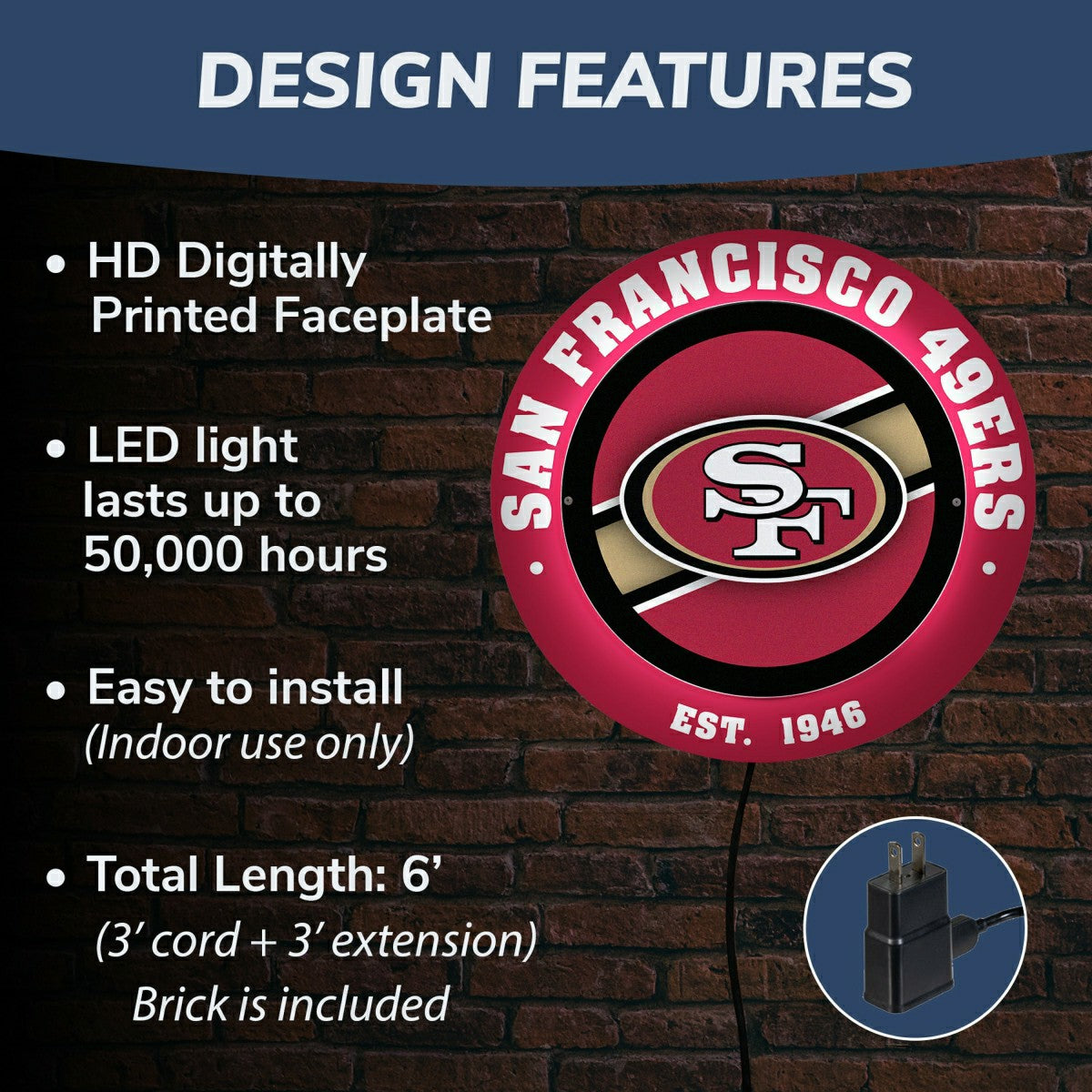 San Francisco 49ers, Metal Lite, Round, NFL