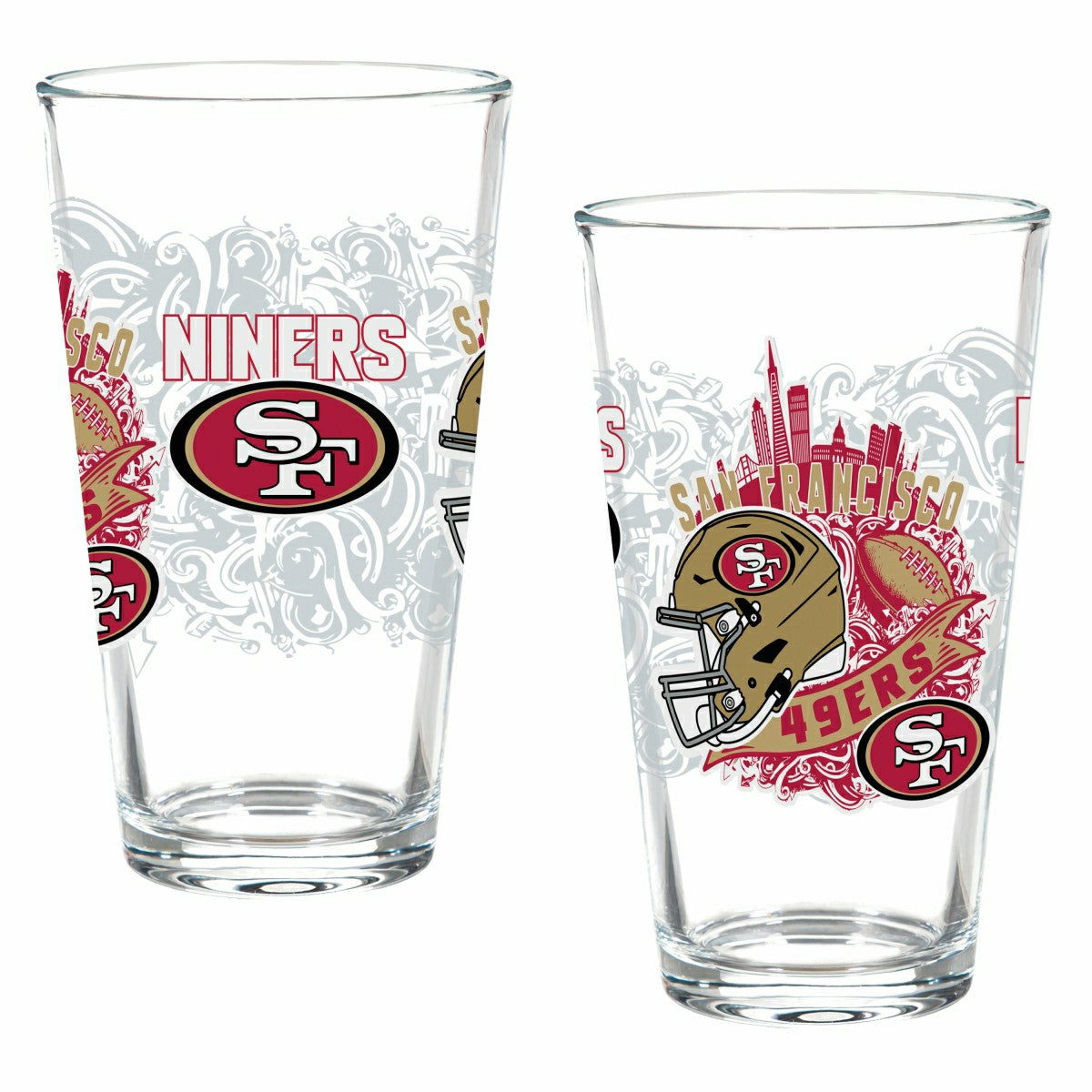 San Francisco 49ers 16oz Glass pint, Set of 2, NFL, Home