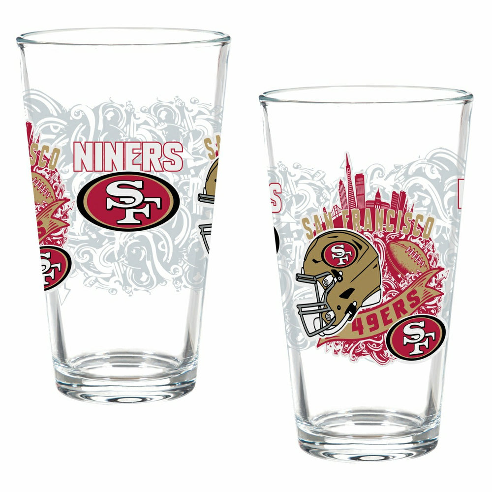 San Francisco 49ers 16oz Glass pint, Set of 2, NFL, Home