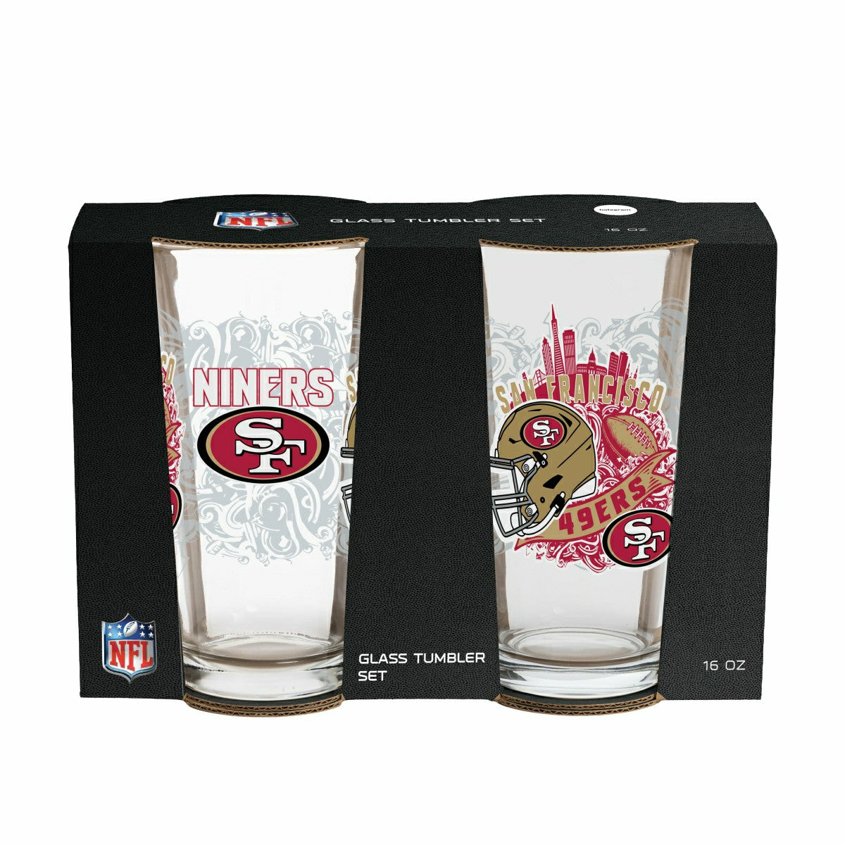 San Francisco 49ers 16oz Glass pint, Set of 2, NFL, Home