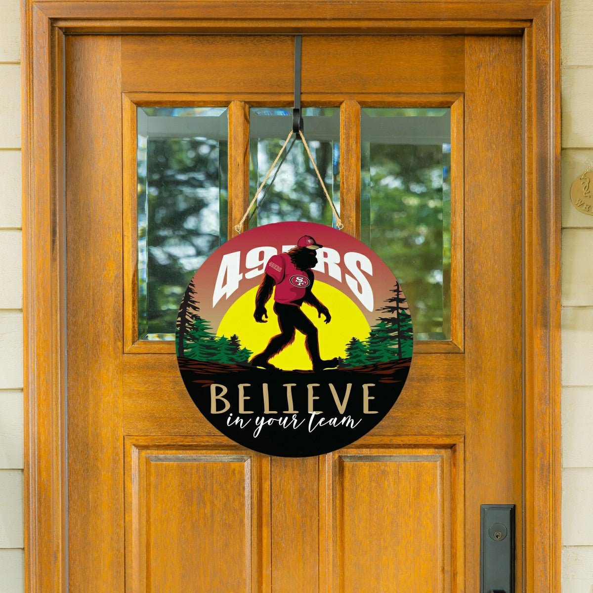San Francisco 49ers Bigfoot Round Door Décor with Hanging Rope, 18x18, NFL, Home