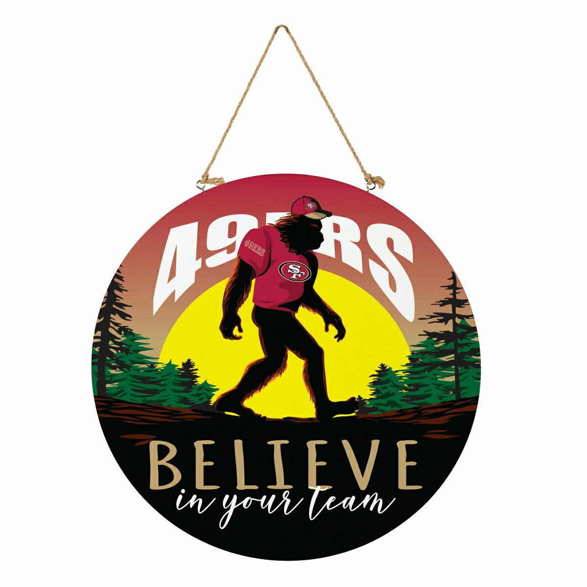 San Francisco 49ers Bigfoot Round Door Décor with Hanging Rope, 18x18, NFL, Home