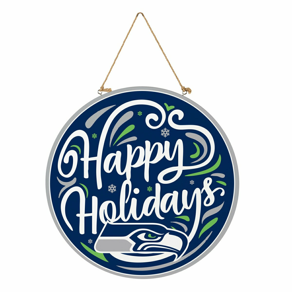 Seattle Seahawks Holiday Round Door Décor with Hanging Rope, 18x18, NFL, Home