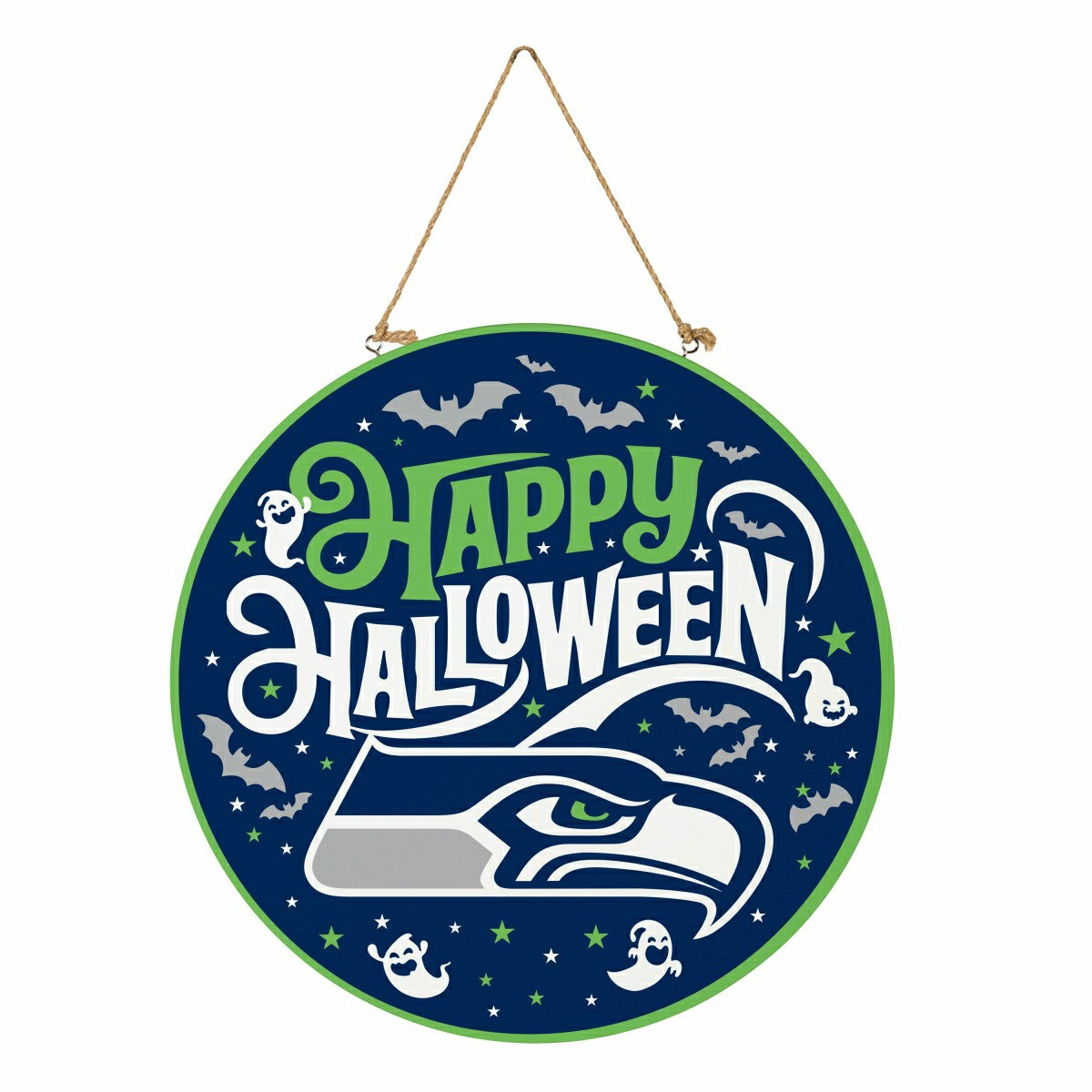 Seattle Seahawks Halloween Round Door Décor with Hanging Rope, 18x18, NFL, Home