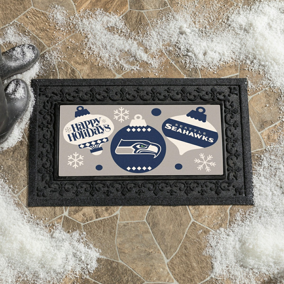 Seattle Seahawks Holiday Flocked Coir Sassafras Switch Mat, 22"x10", NFL