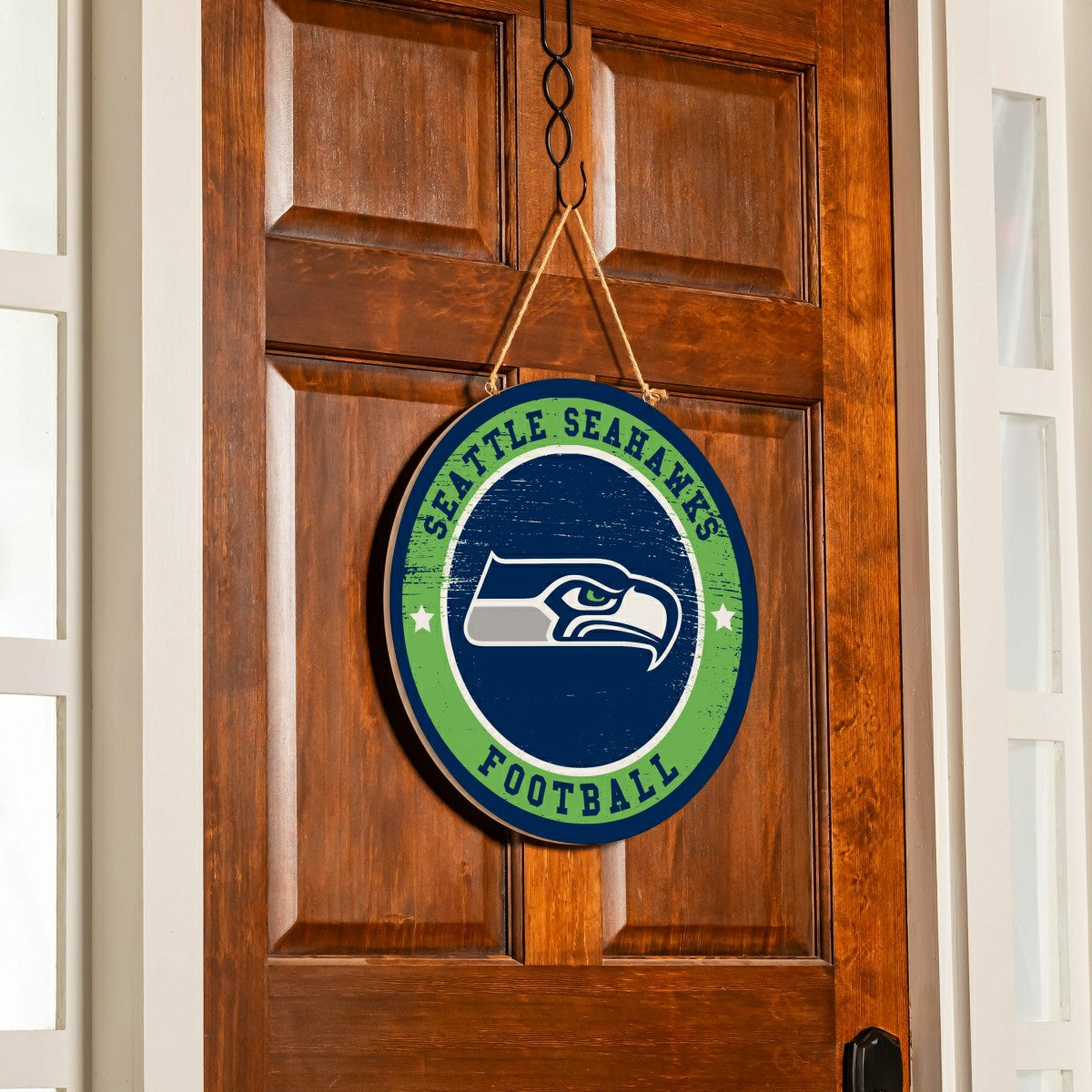 Seattle Seahawks Round Door Décor with Hanging Rope, 18x18, NFL, Home