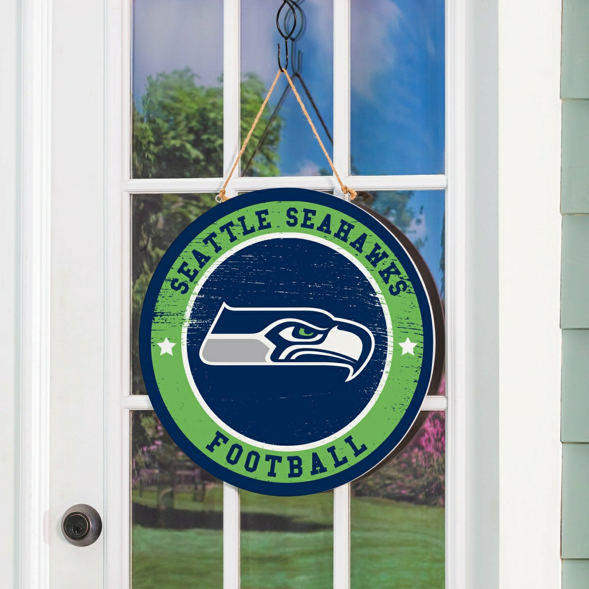 Seattle Seahawks Round Door Décor with Hanging Rope, 18x18, NFL, Home