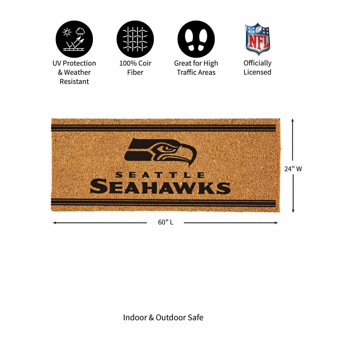 Seattle Seahawks Extra Large One Color Coir Mat, 60"x24", NFL