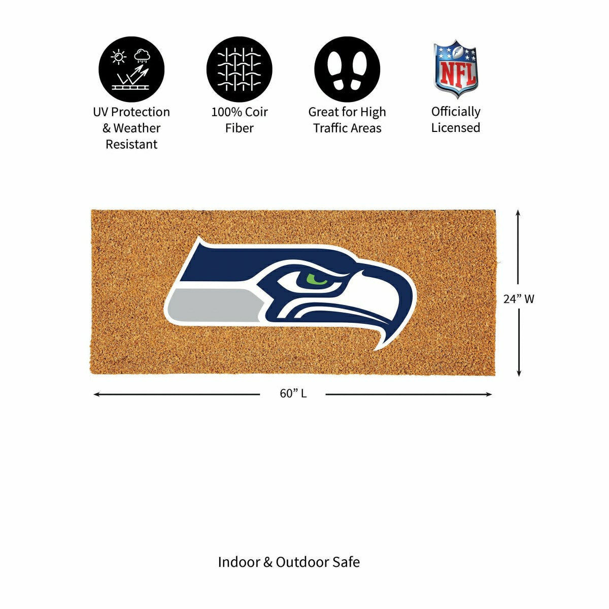 Seattle Seahawks Extra Large Full Color Coir Mat, 60"x24", NFL