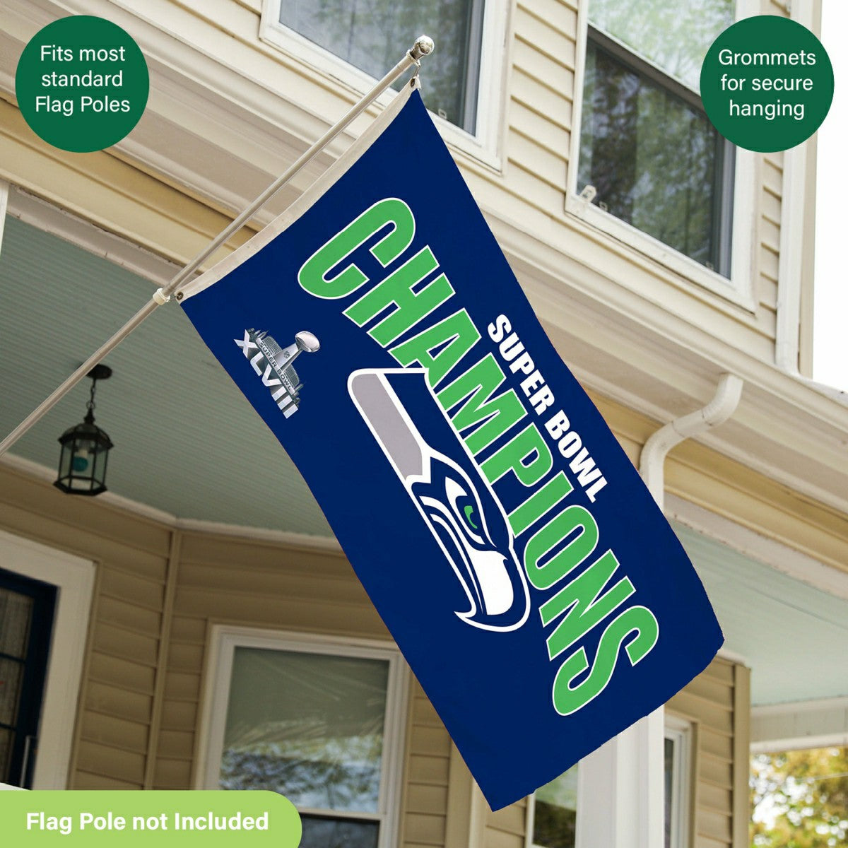 Seattle Seahawks Superbowl XLVIII Champions Football 3x5 Flag, NFL, Home