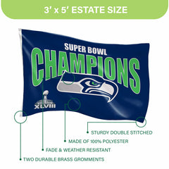 Seattle Seahawks Superbowl XLVIII Champions Football 3x5 Flag, NFL, Home