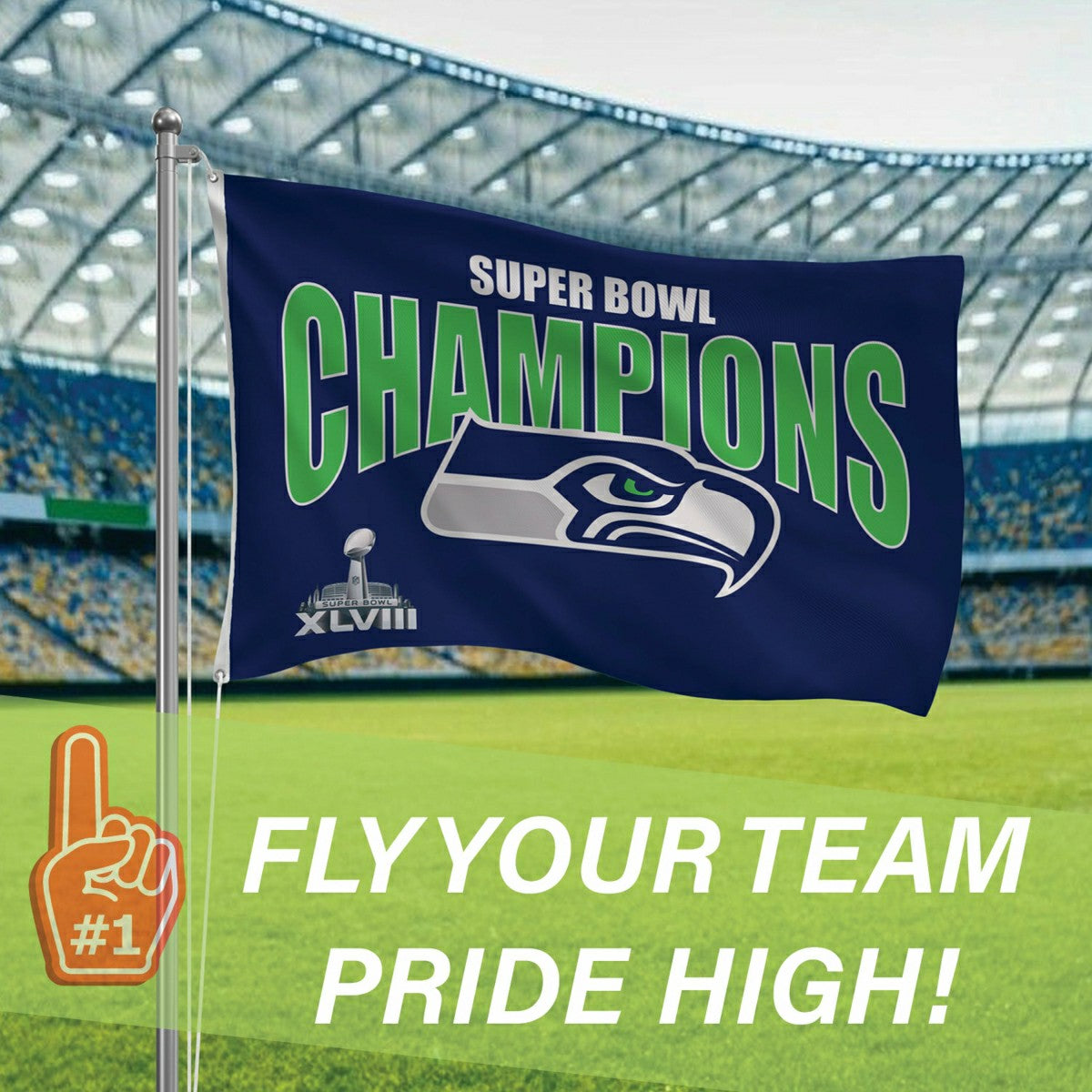 Seattle Seahawks Superbowl XLVIII Champions Football 3x5 Flag, NFL, Home