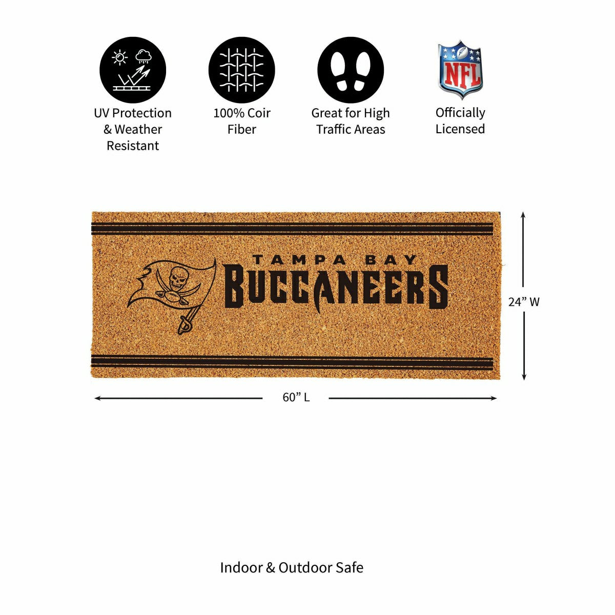 Tampa Bay Buccaneers Extra Large One Color Coir Mat, 60"x24", NFL
