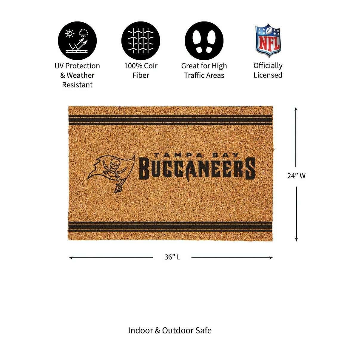 Tampa Bay Buccaneers Large One Color Coir Mat, 36"x24", NFL