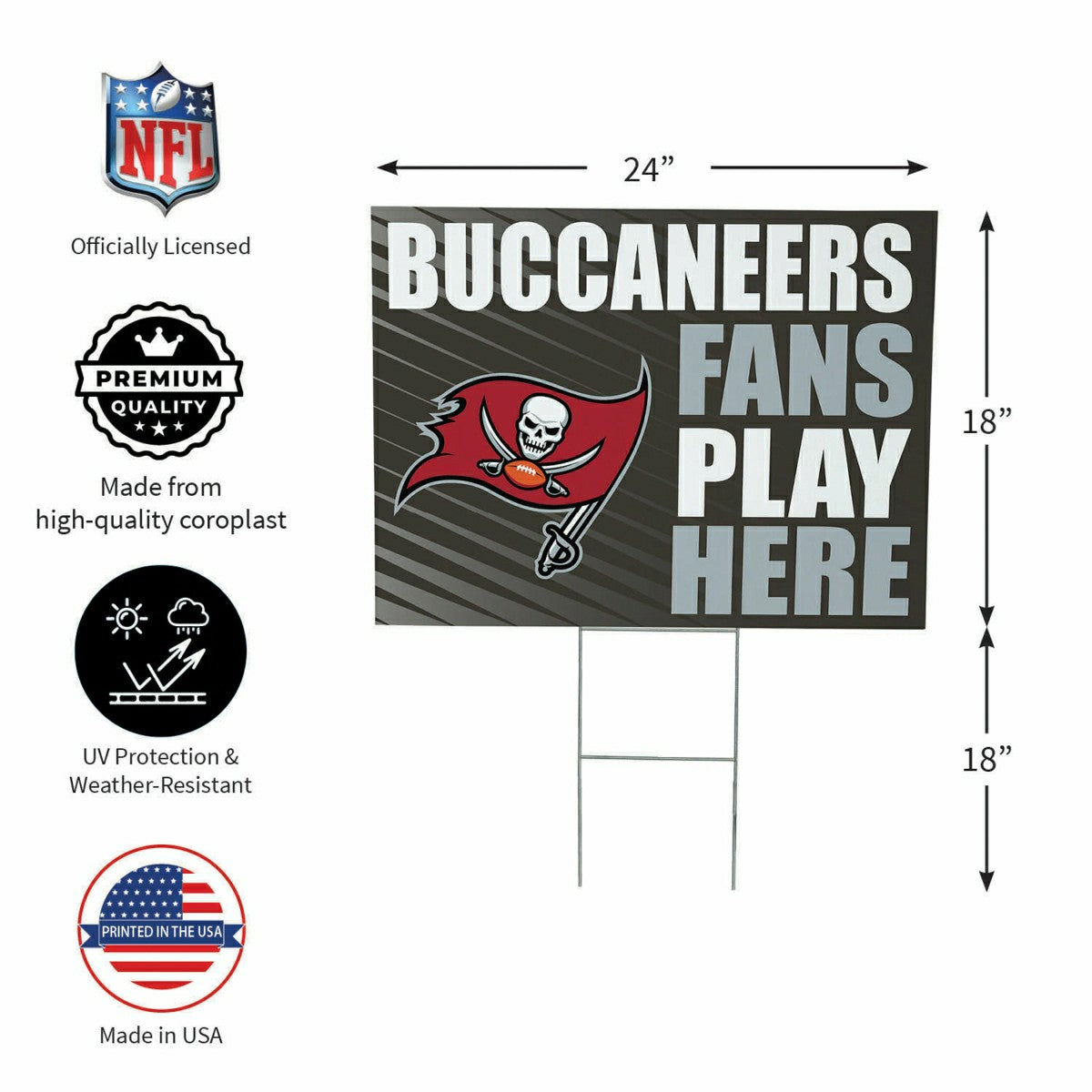 Tampa Bay Buccaneers Coroplast Yard Sign "Fans Play Here", NFL, Home