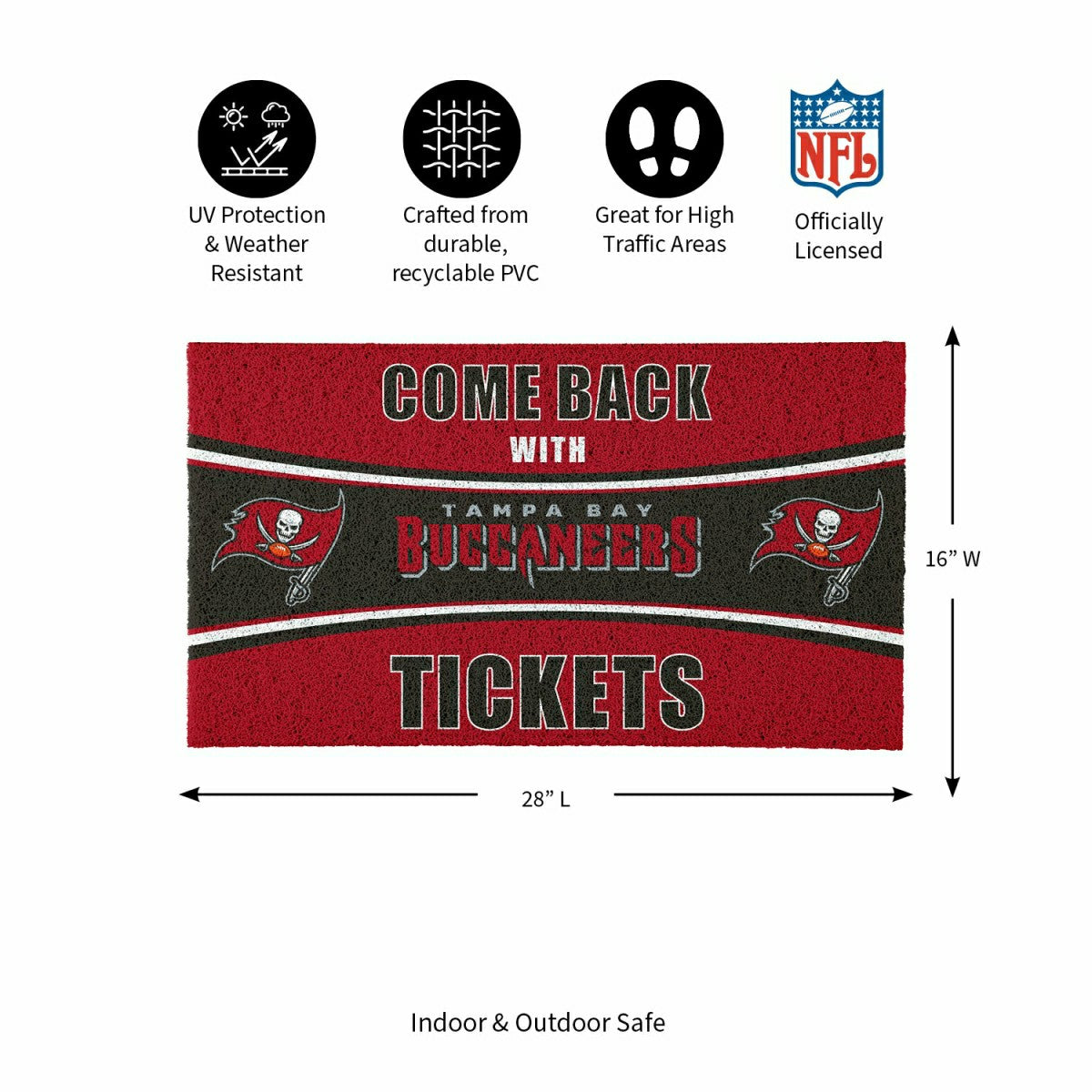 28" x 16" PVC Trapper Mat, Come Back with Tickets, Tampa Bay Buccaneer, NFL