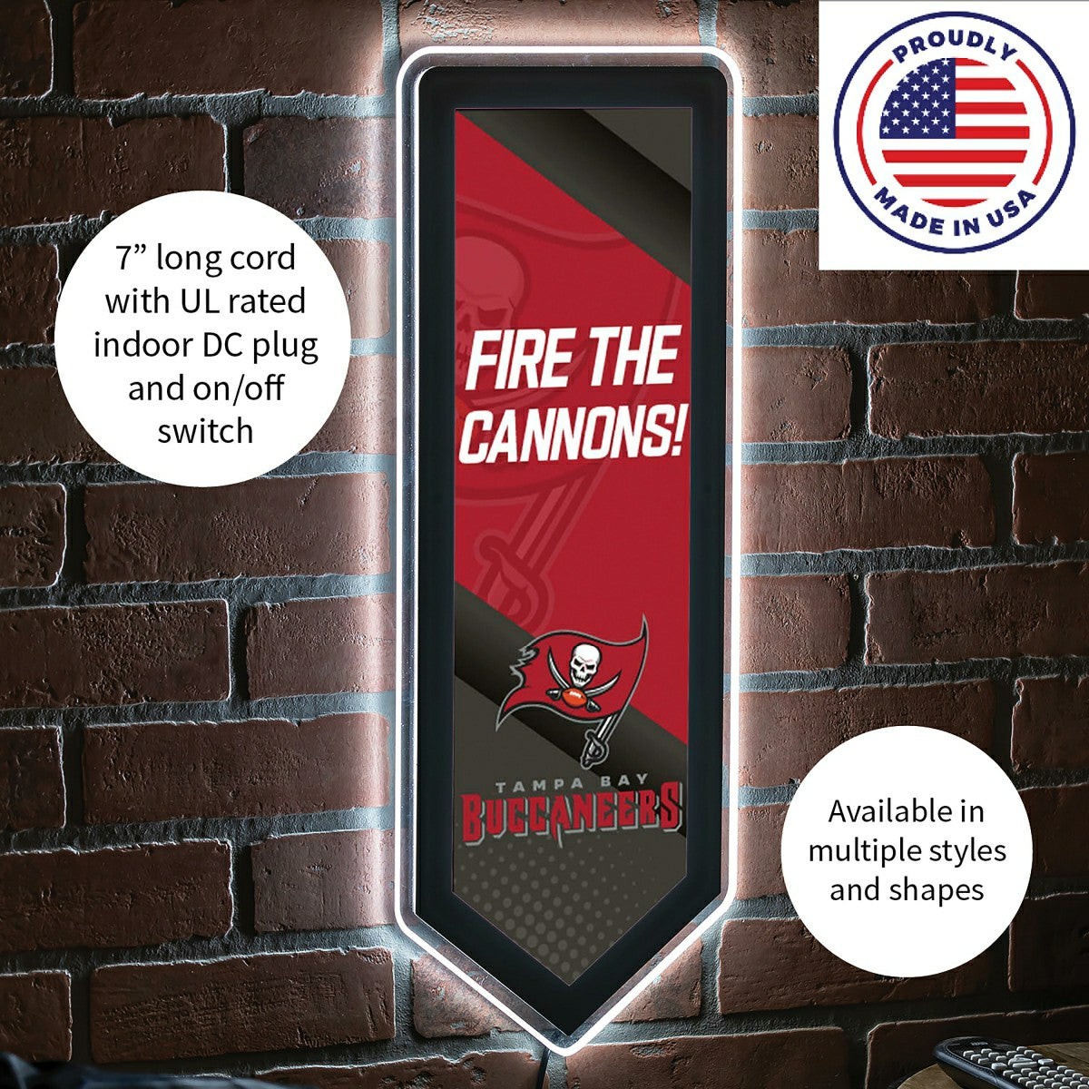 LED Wall Decor, Pennant, Tampa Bay Buccaneers, NFL, Home